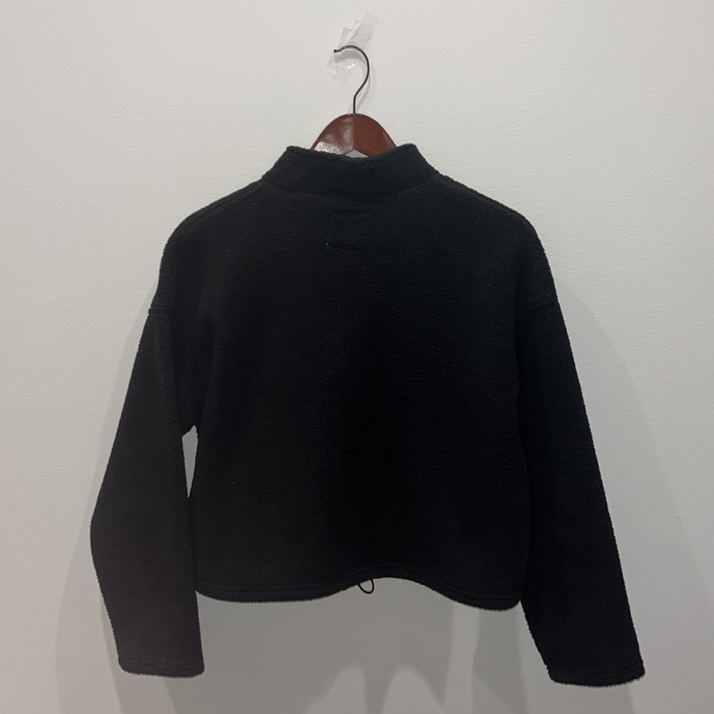 American Eagle Womens 1/2 Zip Black Fleece Pullover Cropped Shirt Sherpa - Picture 3 of 4